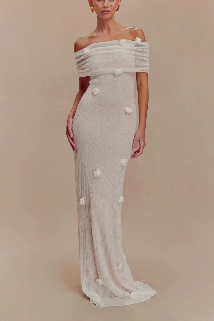 3D Floral Edition OffShoulder Maxi Birthday Dress