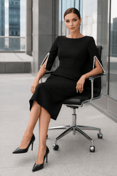 Sleek Beaded Solid Elegant Work Dress