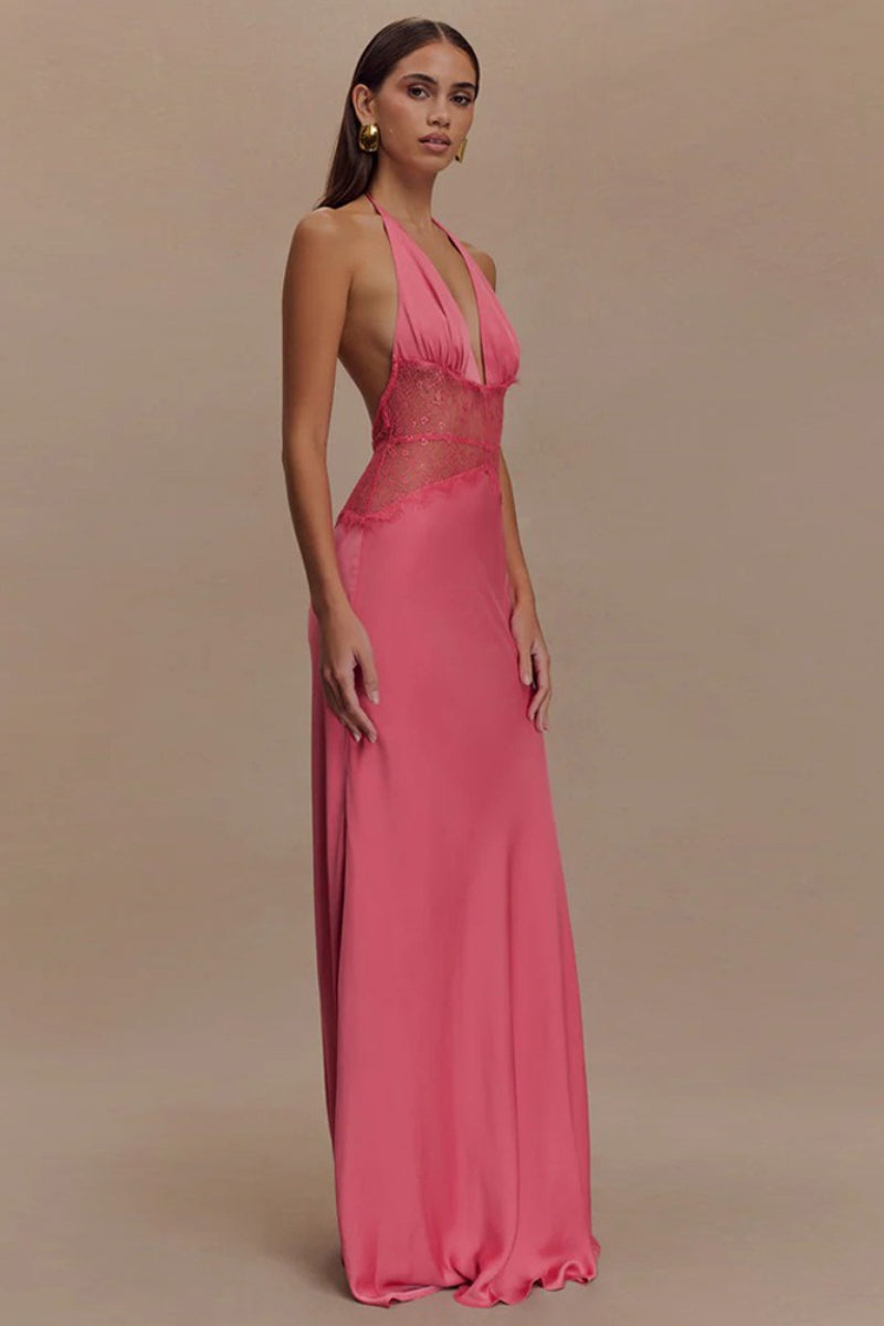 Halter-Neck Satin Dress