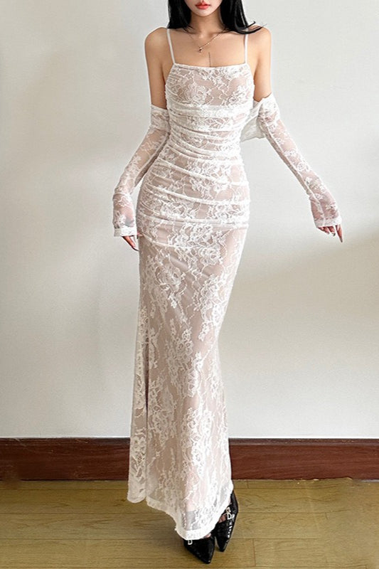 Fish Tail Square Neck Lace Dress 5