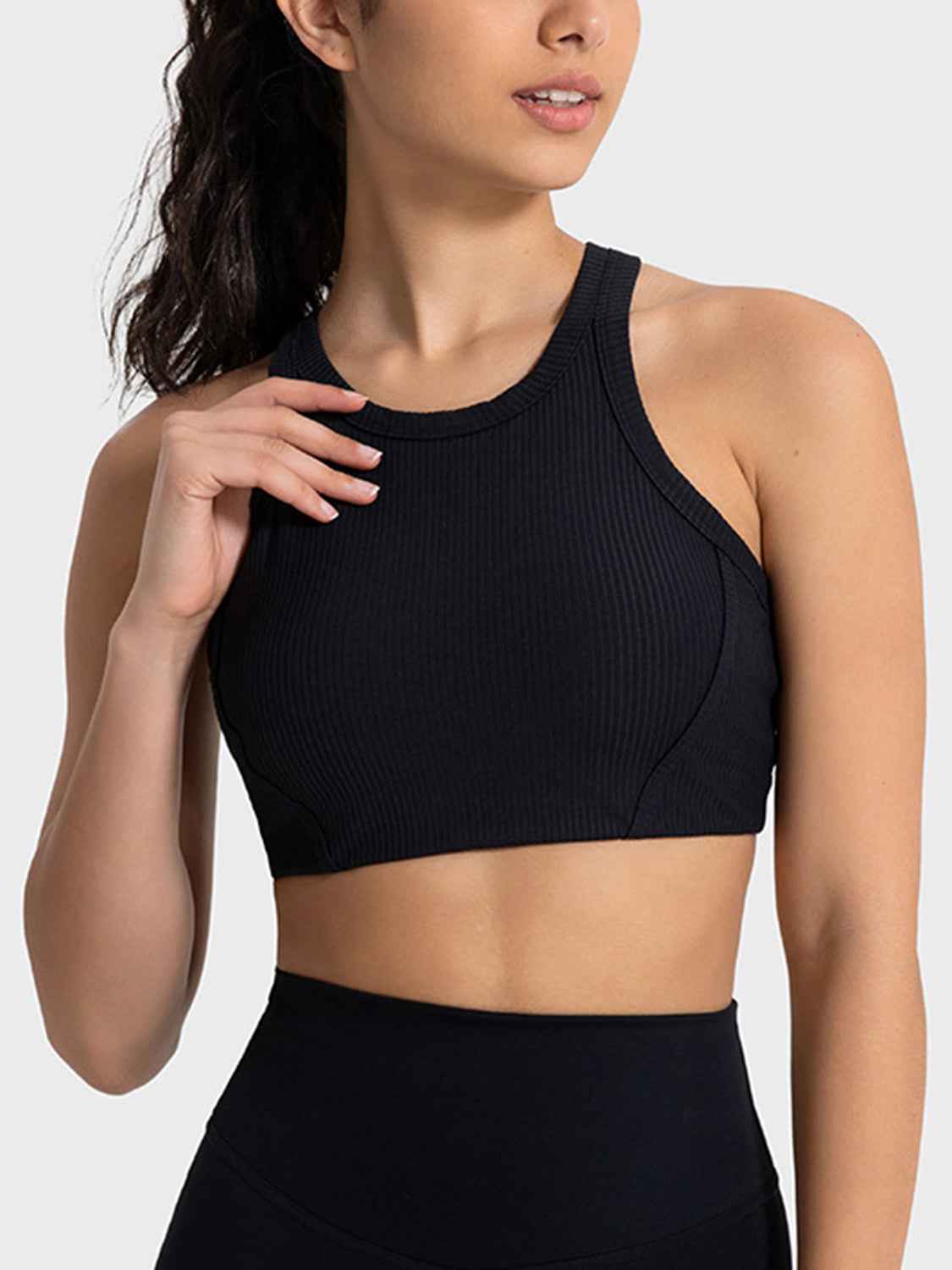 Ribbed Round Neck Wide Strap Cropped Sport Tank Top 8