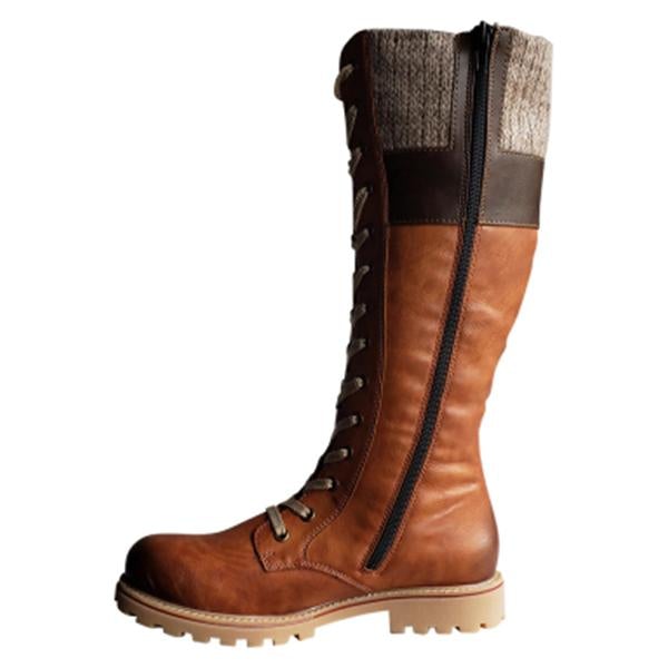 Women Winter Lace Up Knitted High Boots