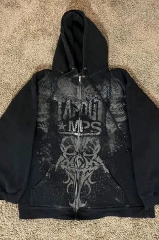 Retro Street Graphic Zip Hoodie