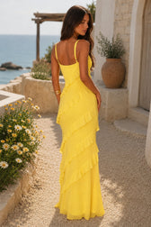 V Neck Open Back Side Split Wave Slim Slip Dress