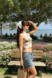 Diamonds Splice Halter Sheer Top