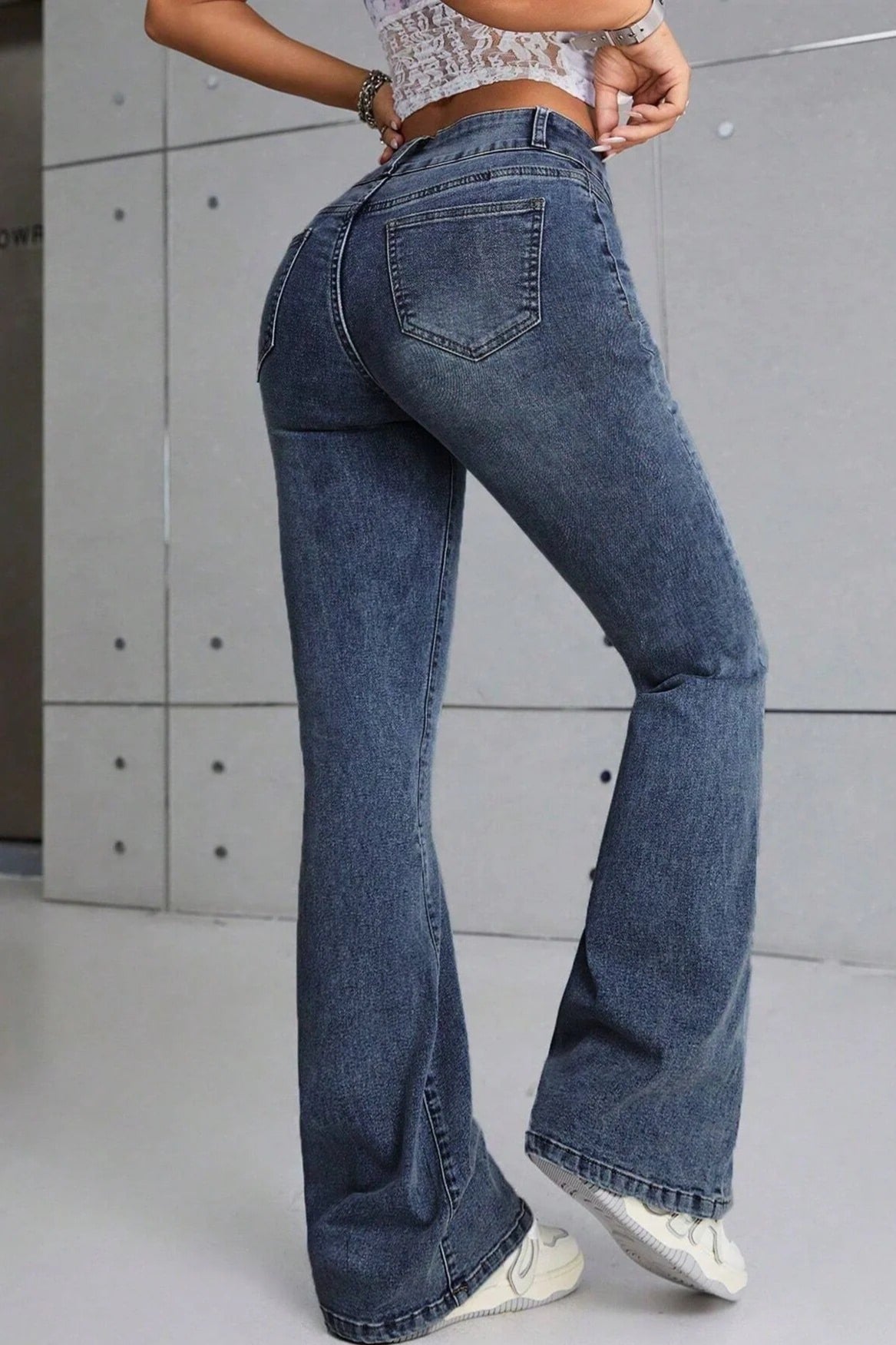 Vintage Washed Flared Denim Jeans