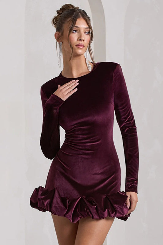 Velvet Ruched Hem Mini Dress 3