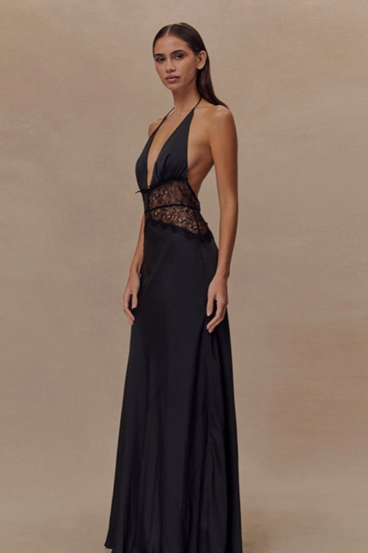 V Neck Backless Lace Dress