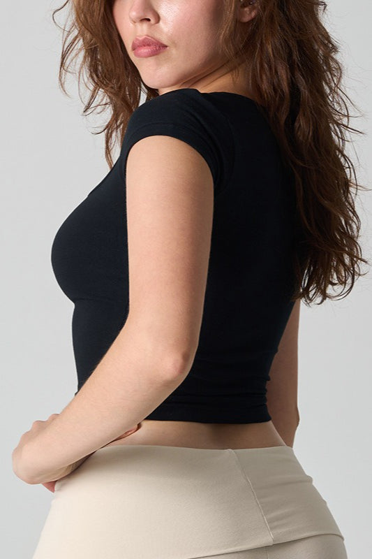 Cotton Scoop Neck Fitted T-Shirt