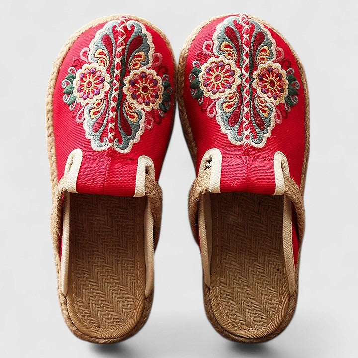 Floral Embroidered Closed Toe Backless Espadrille Mules