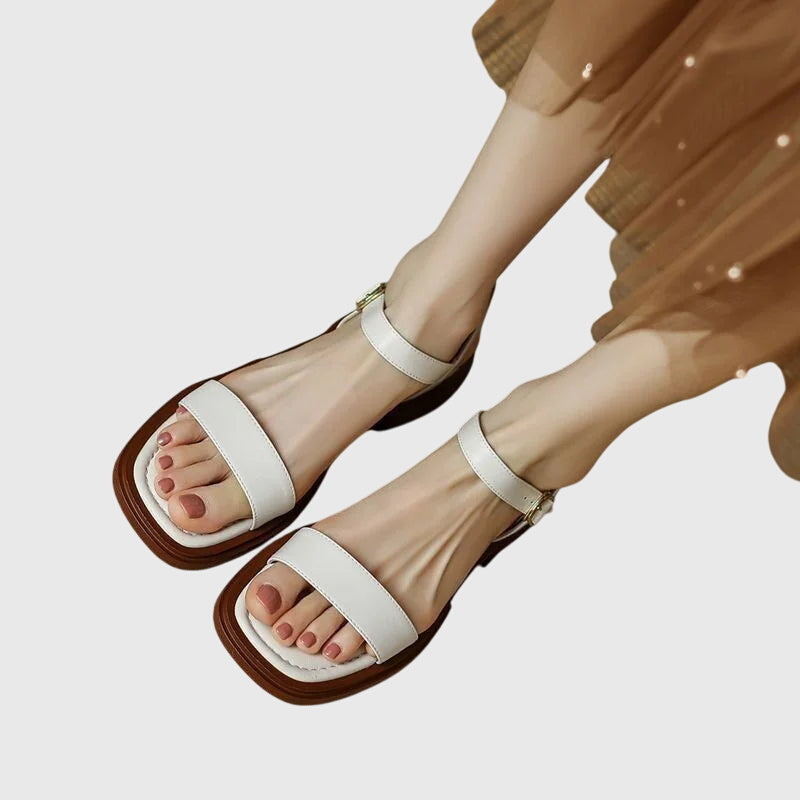Open Toe Double Band Ankle Strap Flat Sandals