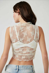Sheer Lace High Neck Sleeveless Crop Top