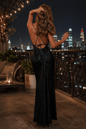Cowl Neck Backless Lace Up Lurex Maxi Slip Dress