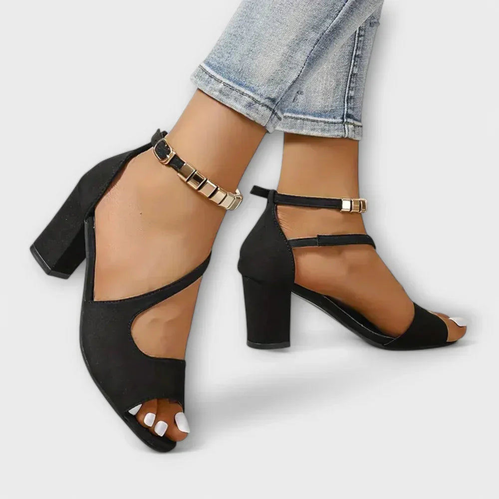 Open Toe Ankle Strap Block Heel Sandals