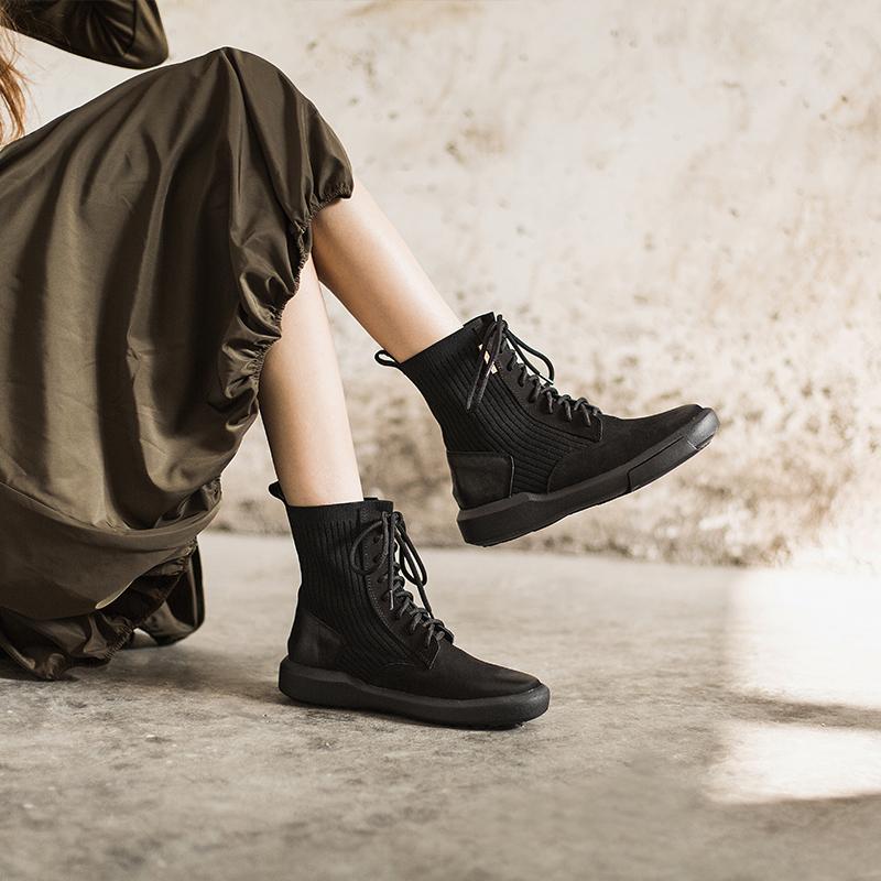 Matte Leather Combat Boots Lace Up Boots Short Plush Lined Or Leather For Choice Brown/Black /Beige