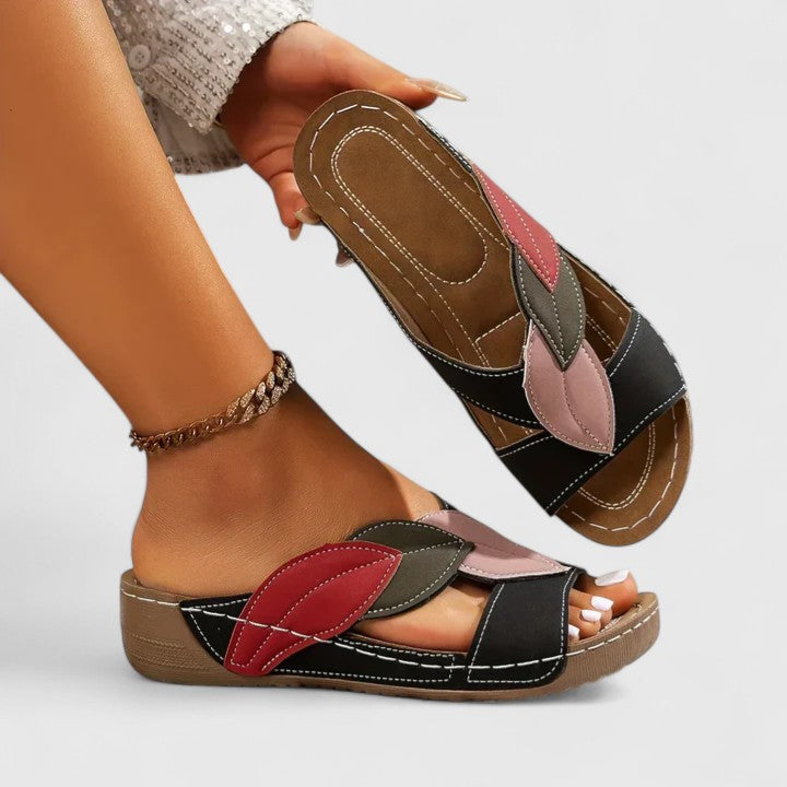 Open Toe Cross Strap Low Wedge Slide Sandals