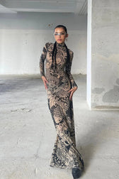 Weird Puss Mesh Print Maxi Dress
