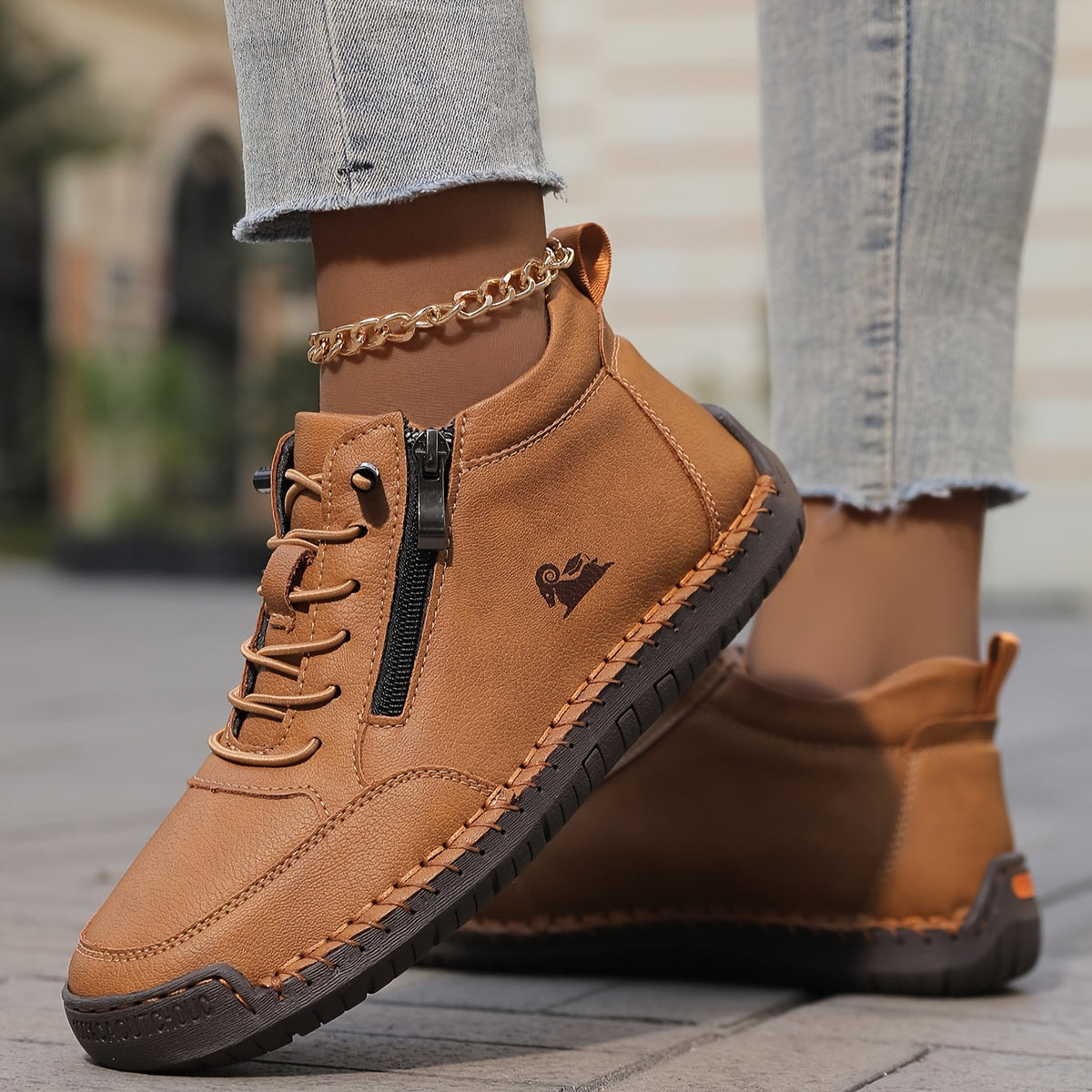 Lace Up Side Zip Stitched Ankle Boots
