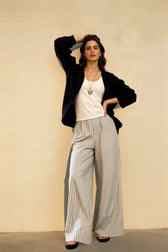 Striped High Waisted Wide Leg Straight Pants