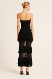 Strapless Tiered Ruffle Mesh Midi Dress 2