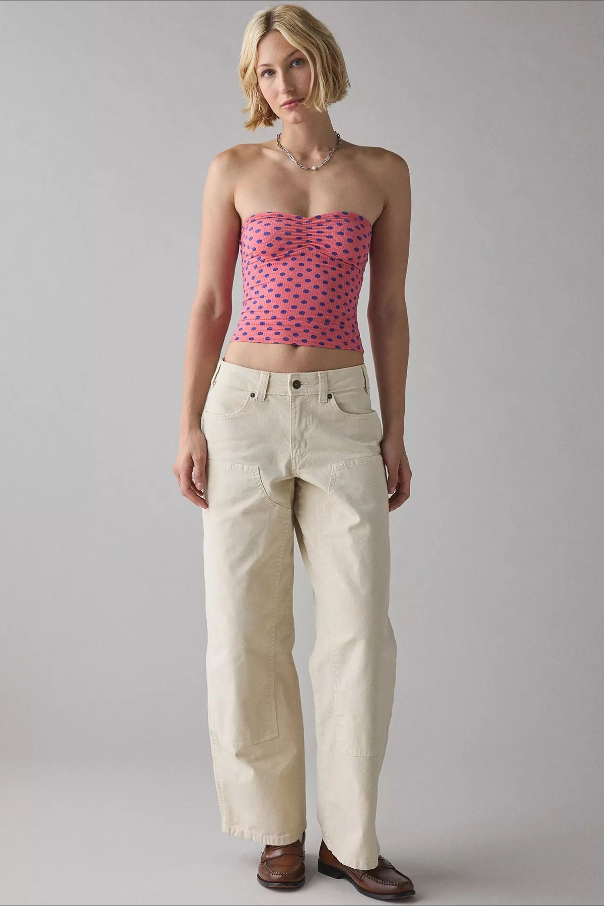 Contrast Print Strapless Fitted Crop Top