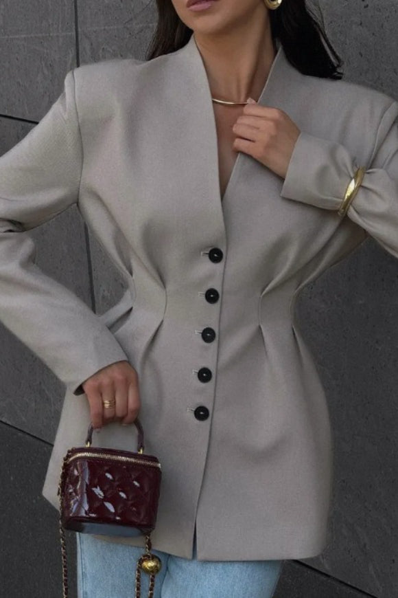 Single-Breasted V-Neck Waist Defined Blazer