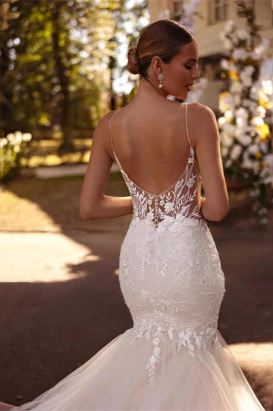 Lace Spaghetti Strap Mermaid Wedding Dress