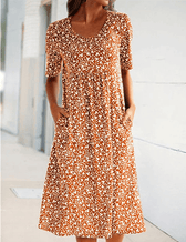 Ditsy Floral Round Neck Short Sleeve Pocket Midi Dress 5