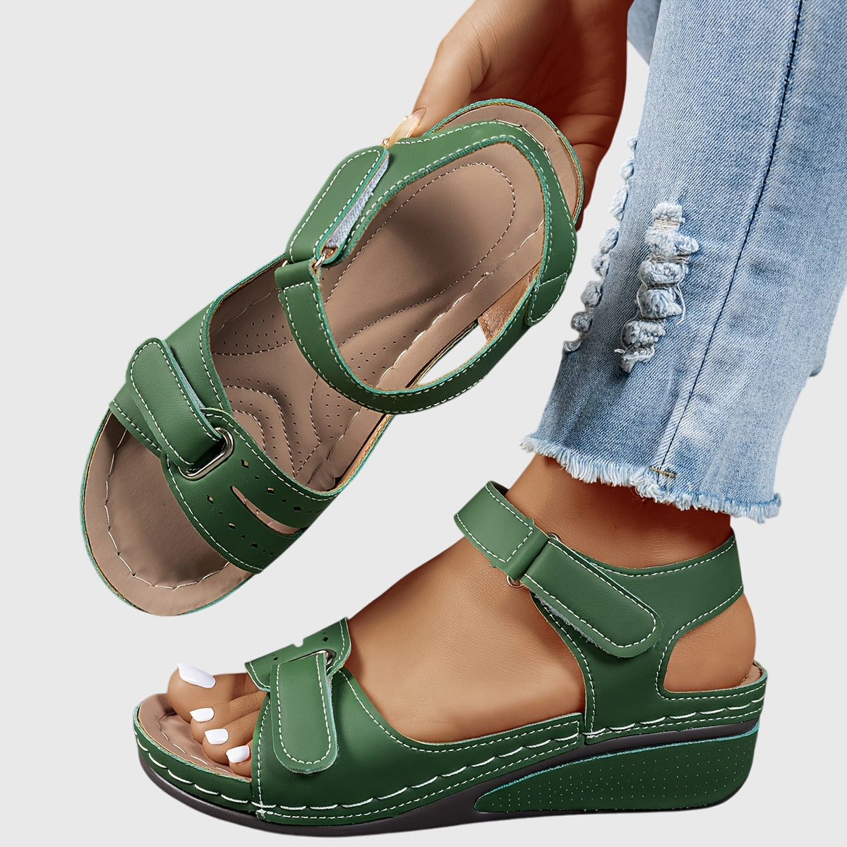 Open Toe Adjustable Strap Slingback Wedge Sandals