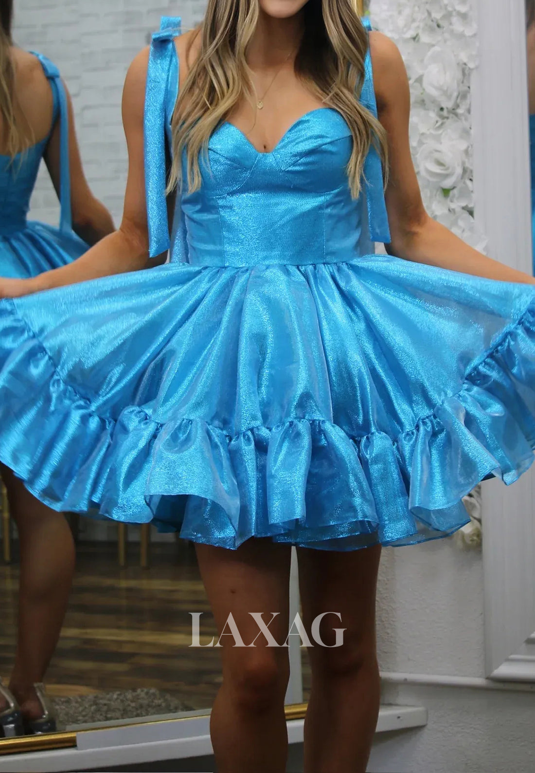 Sweetheart Bows-Straps Off-Shoulder Pleated Chiffon A-Line Party Homecoming Dress