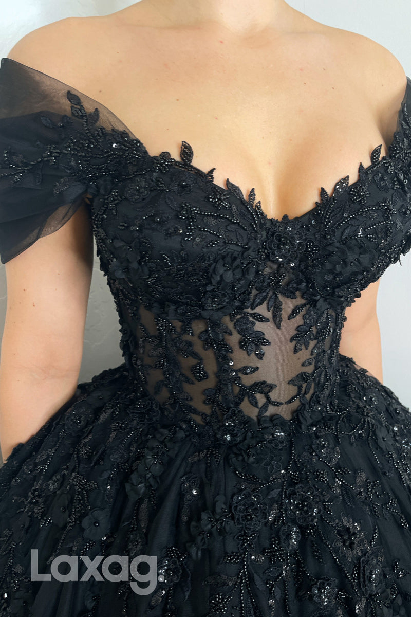 22225 - A-Line Off Shoulder Beaded Appliques Tulle Party Prom Formal Evening Dress