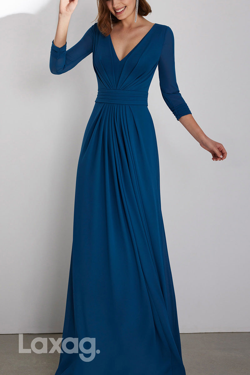 22955 - A-Line V-Neck Quarter Sleeves Cocktail Party Formal Evening Dress with Train