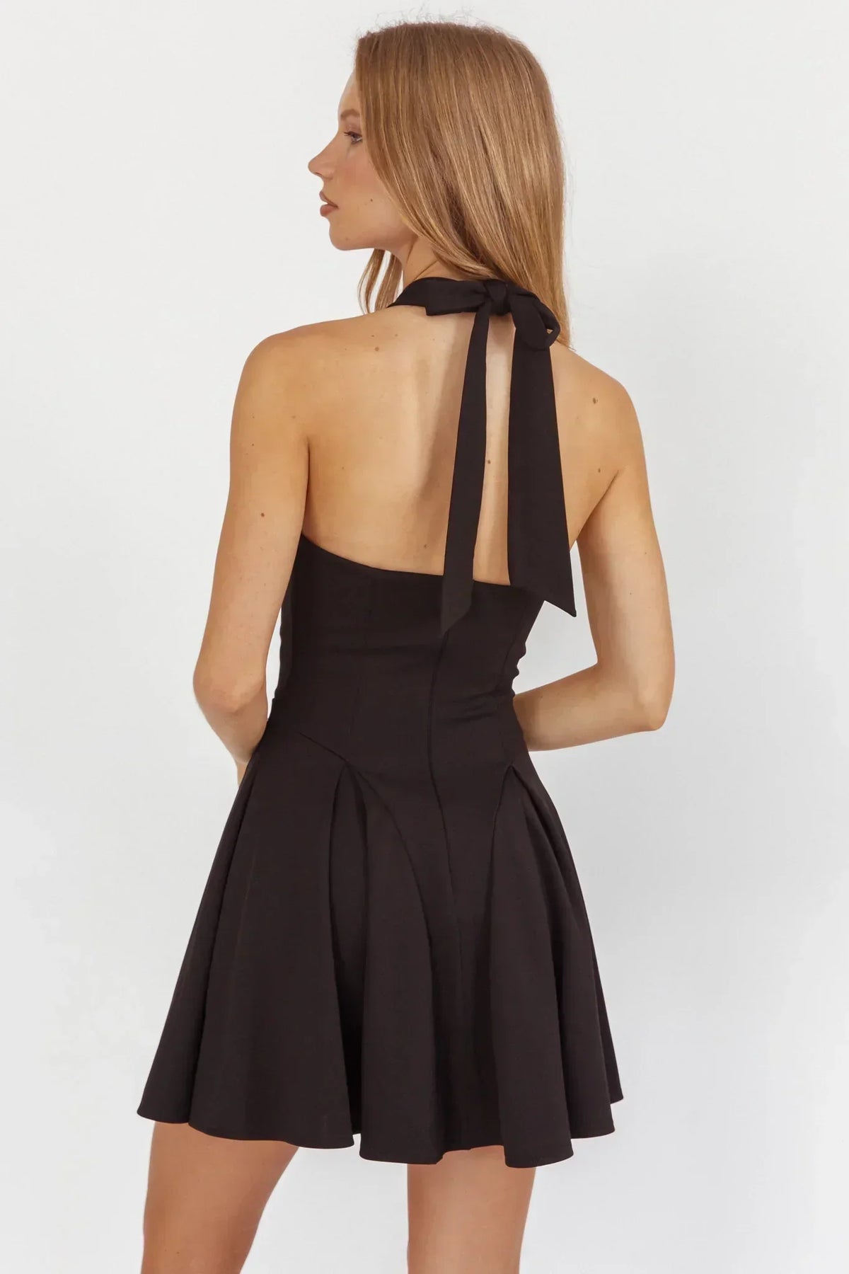 Charlene Cowl Halterneck Mini Dress Black
