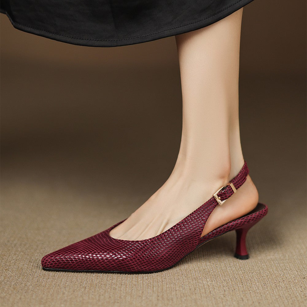 Pointed Toe Snake Print Slingback Kitten Heel Pumps