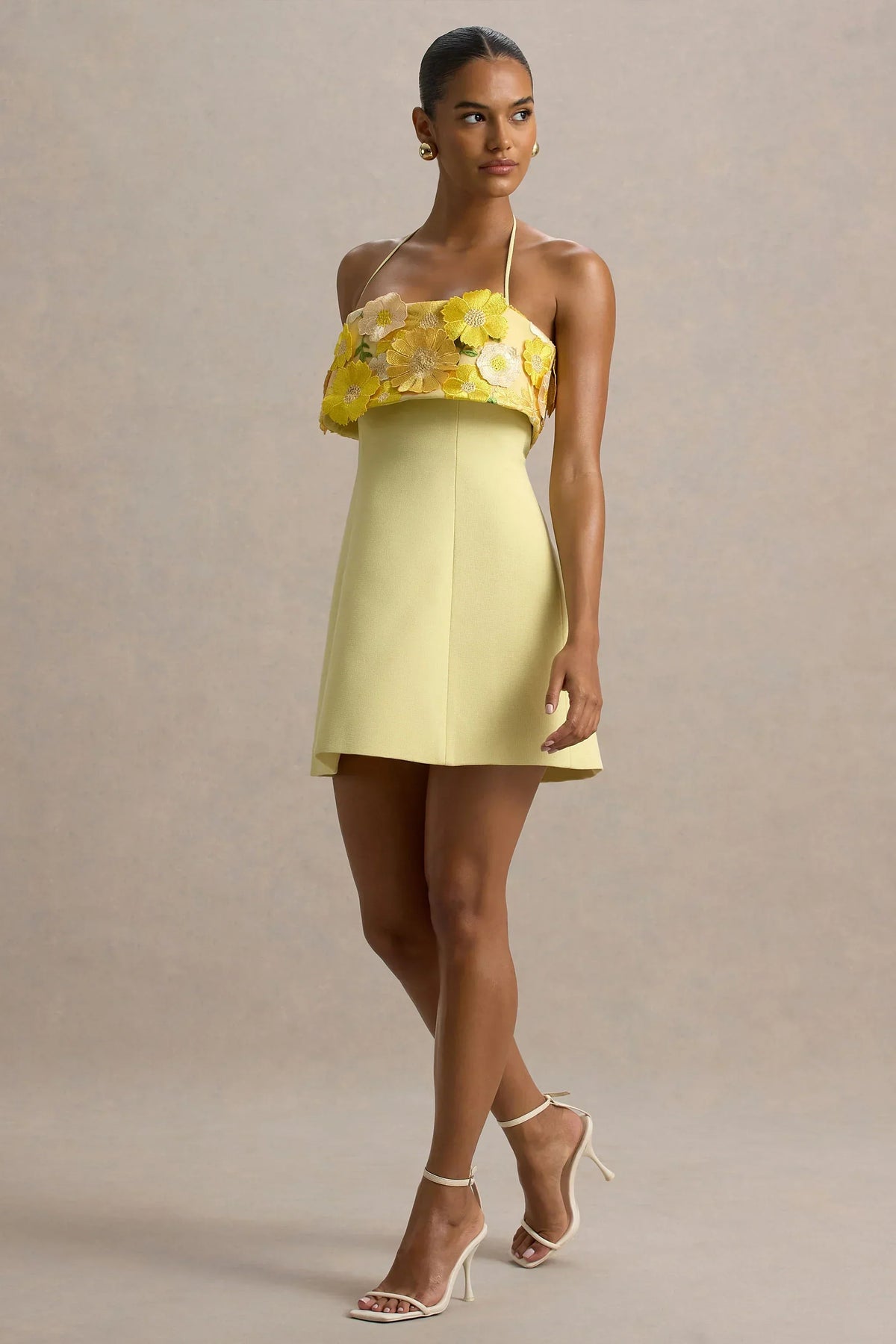 3D Floral Applique Bandeau Neckline Spaghetti Strap Shift Mini Dress 6