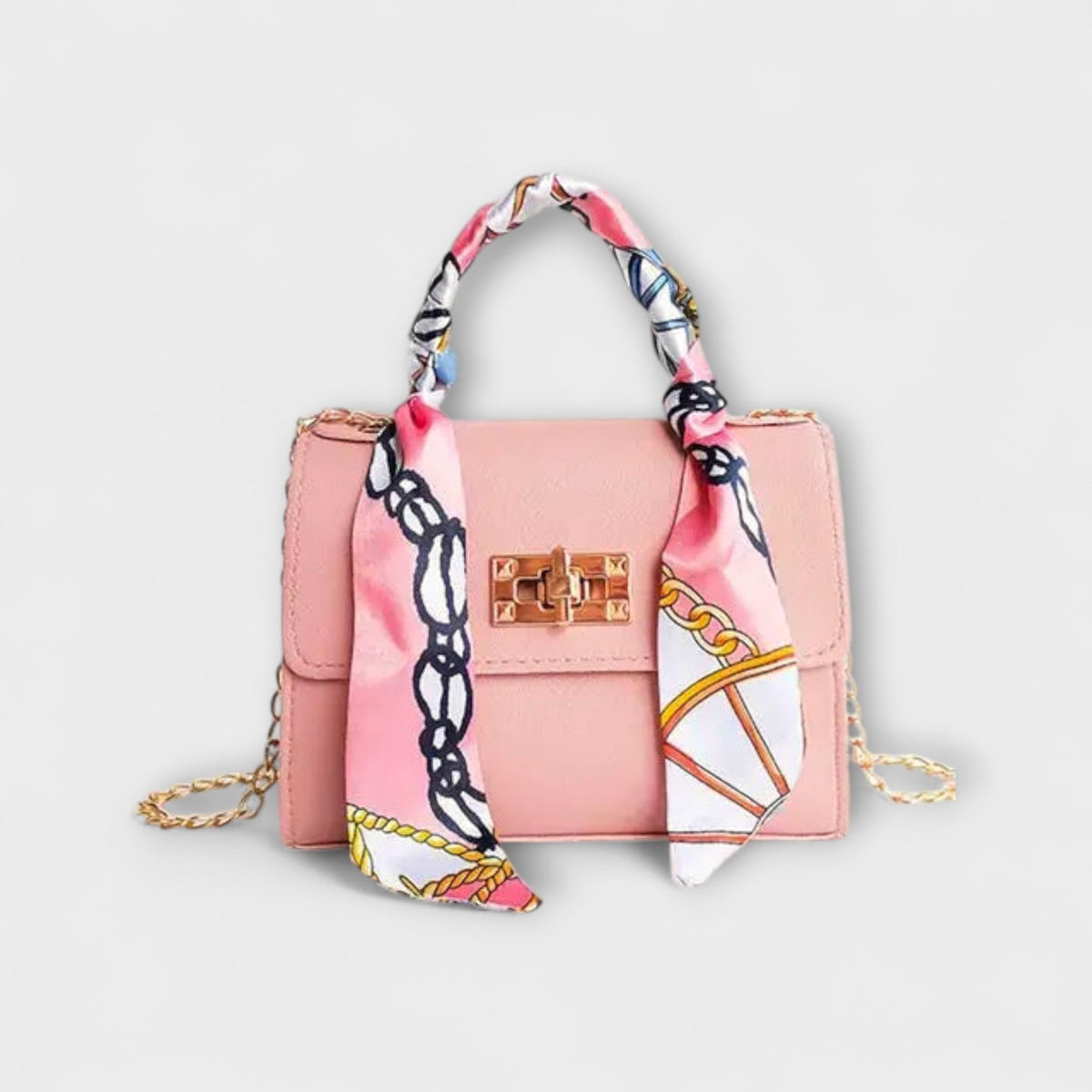 Scarf Handle Chain Strap Twist Lock Crossbody Bag