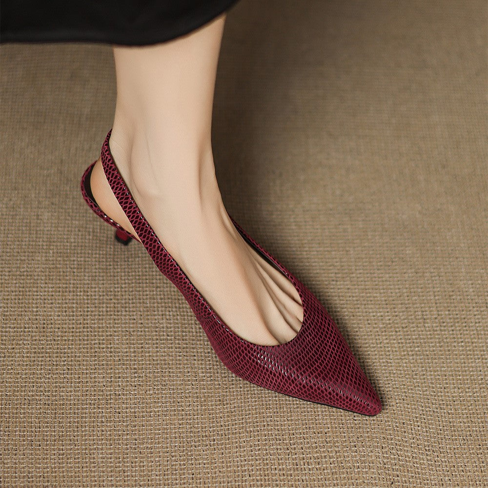 Pointed Toe Snake Print Slingback Kitten Heel Pumps