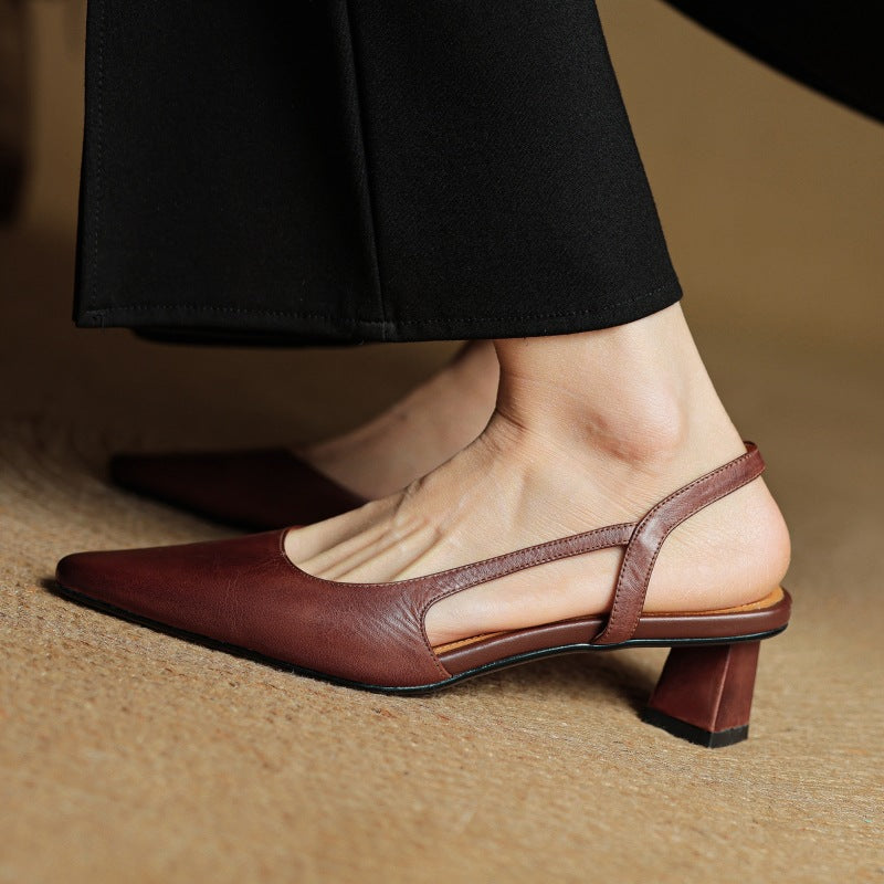 Pointed Toe Slingback Block Heel Pumps
