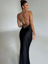 Satin Backless Lace Up Mermaid Silk Dress 4