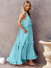 Halter Neck Sleeveless Tiered Ruffle Maxi Dress 21