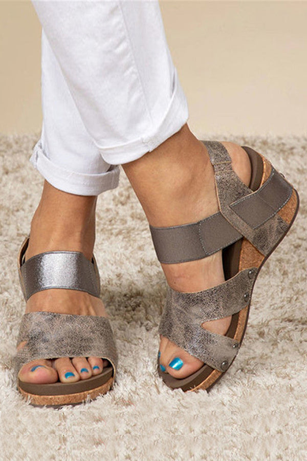 Open Toe Cut Out Wedge Sandals