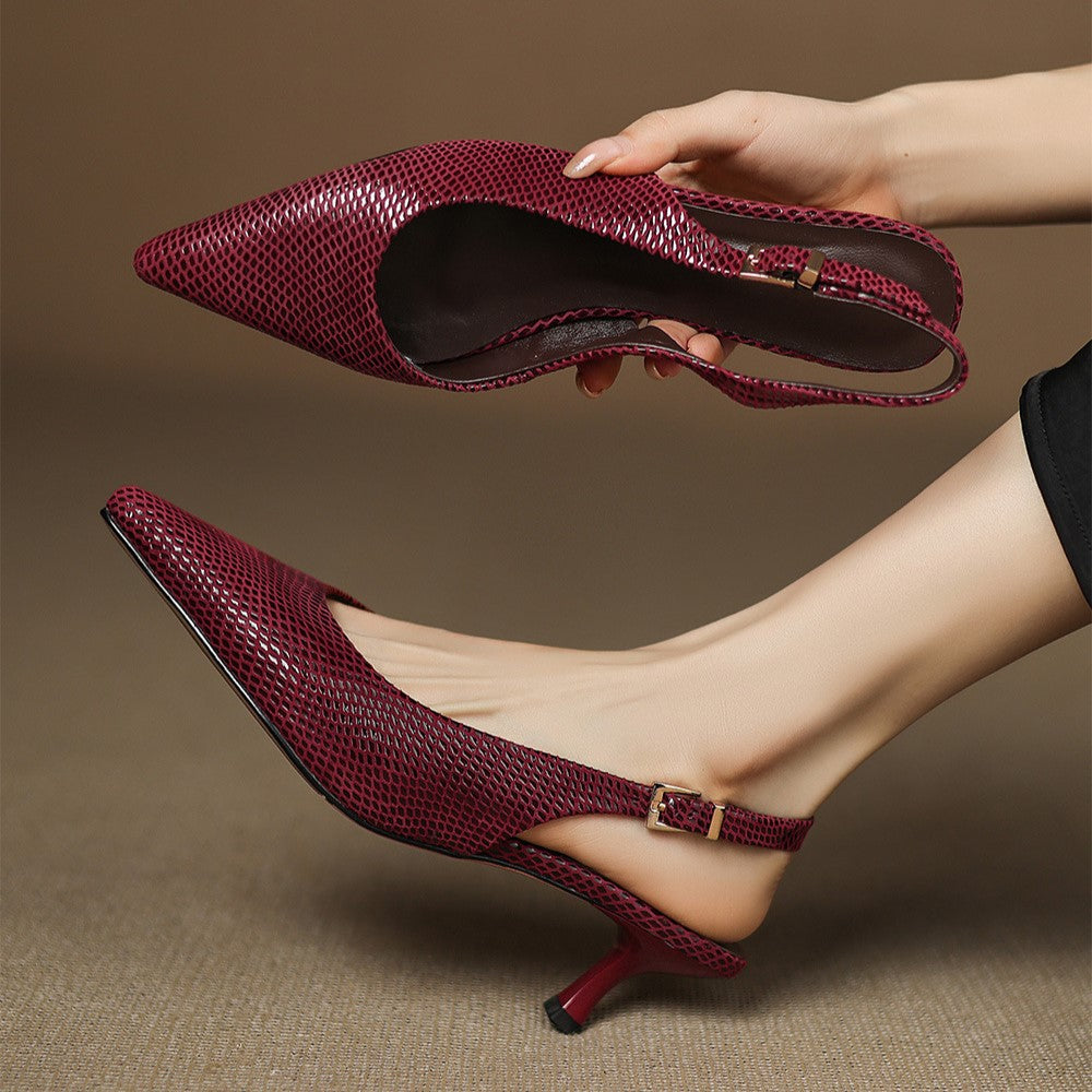 Pointed Toe Snake Print Slingback Kitten Heel Pumps