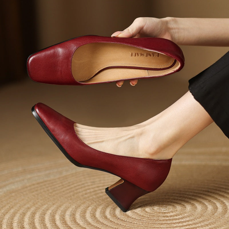Square Toe Slip On Sculpted Block Heel Pumps