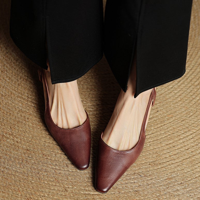 Pointed Toe Slingback Block Heel Pumps