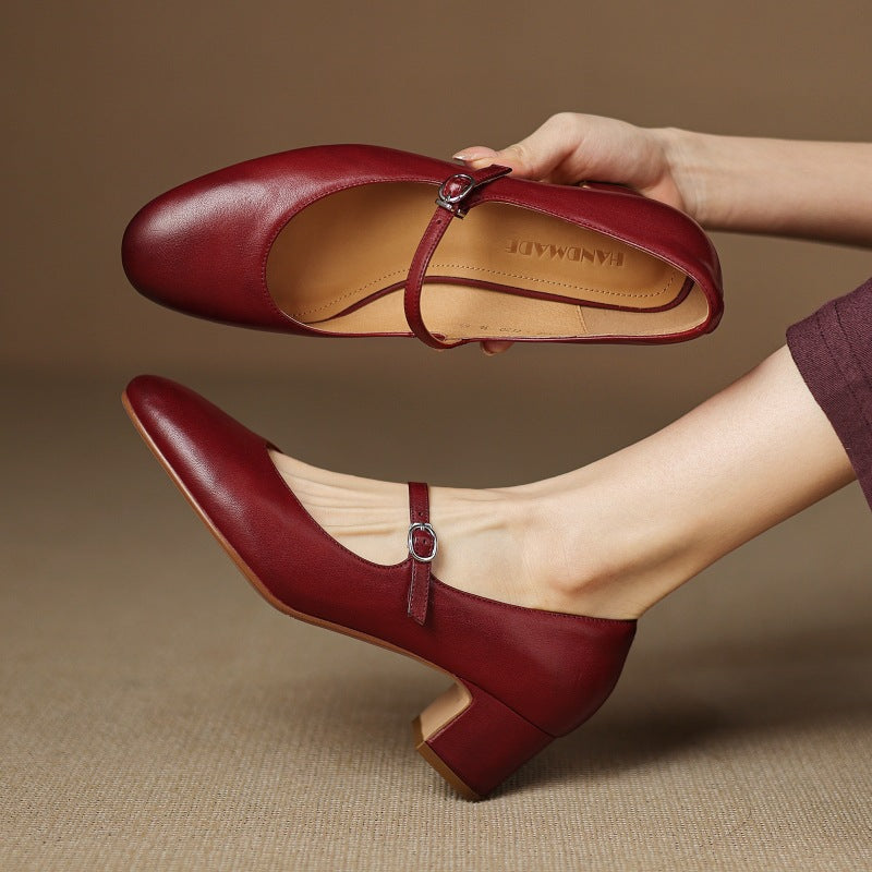 Square Toe Buckle Strap Block Heel Mary Jane Pumps