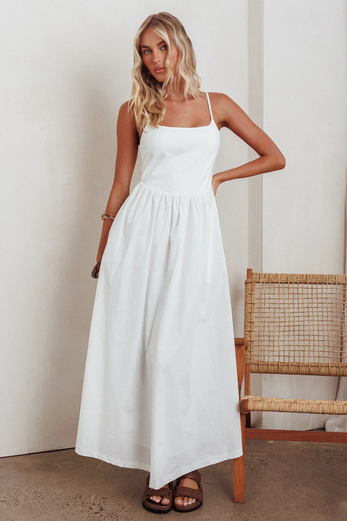 Yelizaveta Side Pocket Maxi Dress White