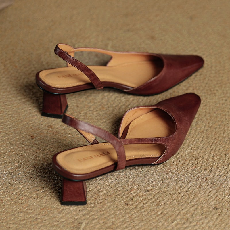 Pointed Toe Slingback Block Heel Pumps
