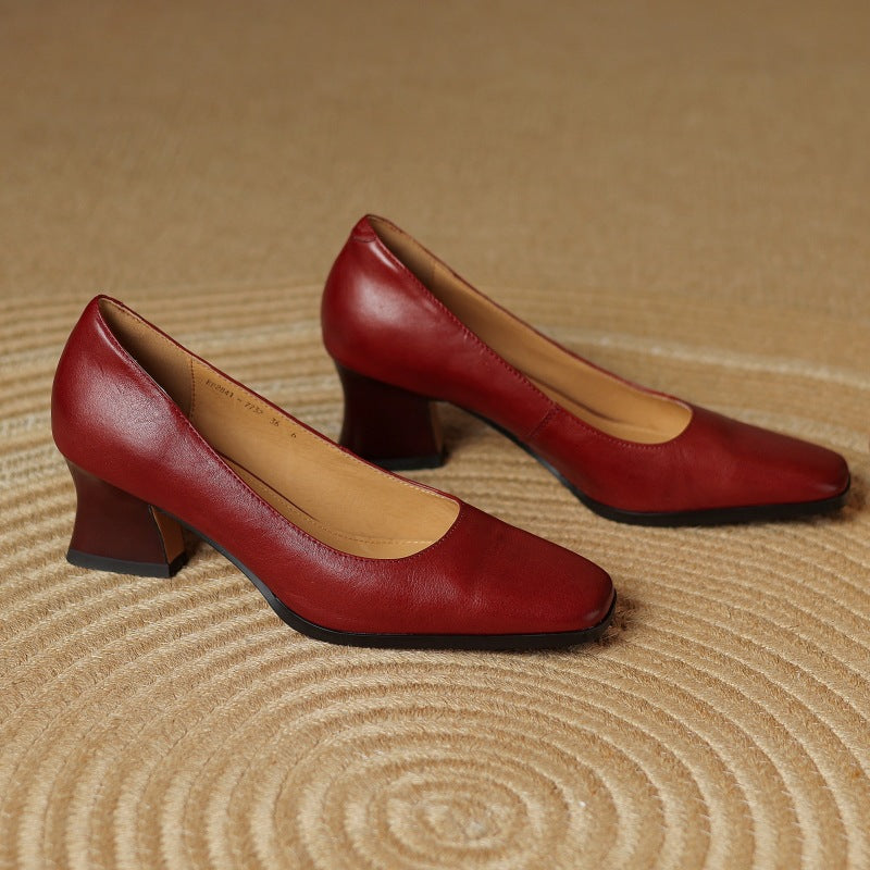 Square Toe Slip On Sculpted Block Heel Pumps