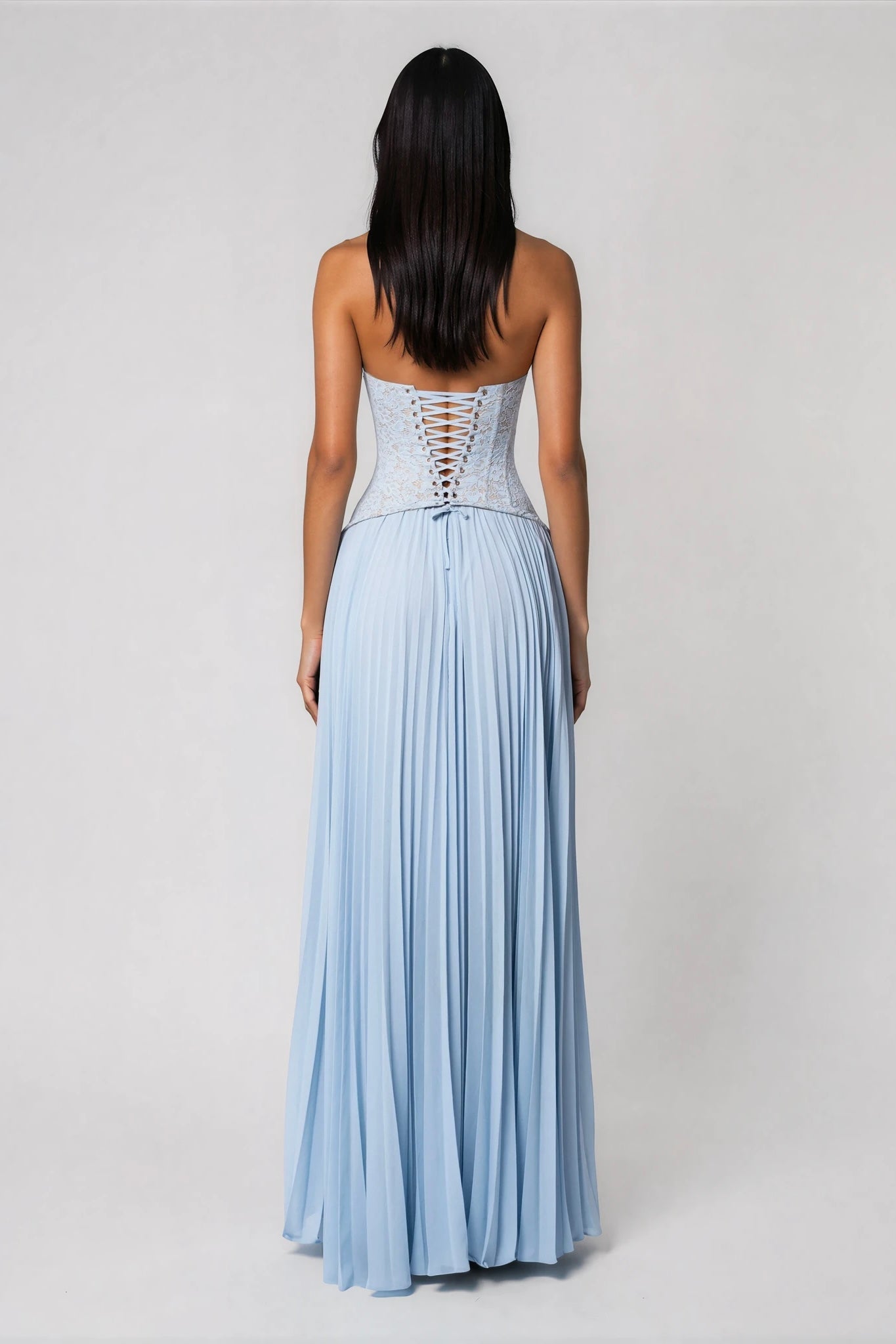 Halter Neck Deep V-Neck Lace Corset Maxi Dress 12