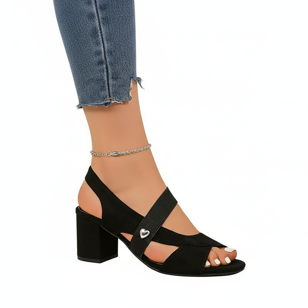 Peep Toe Elastic Strap Block Heel Sandals